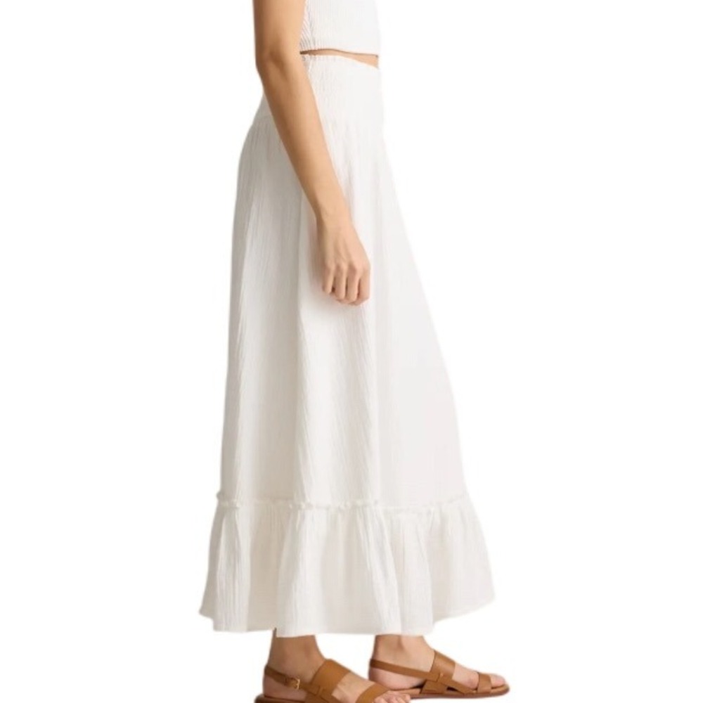Quince 100% Organic Cotton Gauze Smocked Maxi Skirt Small White New‎ w/ Tags - Picture 2 of 8